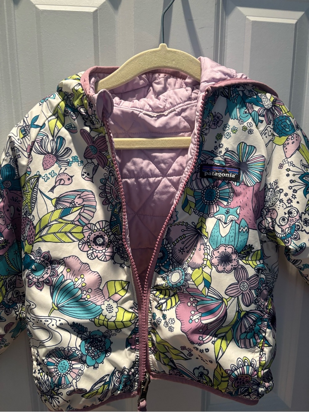 Patagonia Kids Floral Packable Jacket - Pink, Teal & White